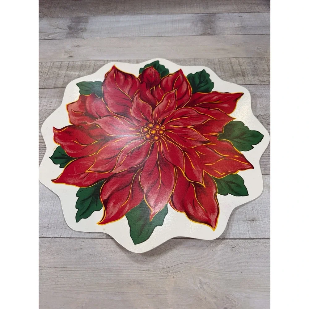 Vintage Kmart Trim A Home Poinsettia Christmas Placemats Set of 4 Die Cut